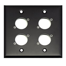 Whirlwind Wall Plate - 2 Gang Black Punched for 4 Neutrik XLRS